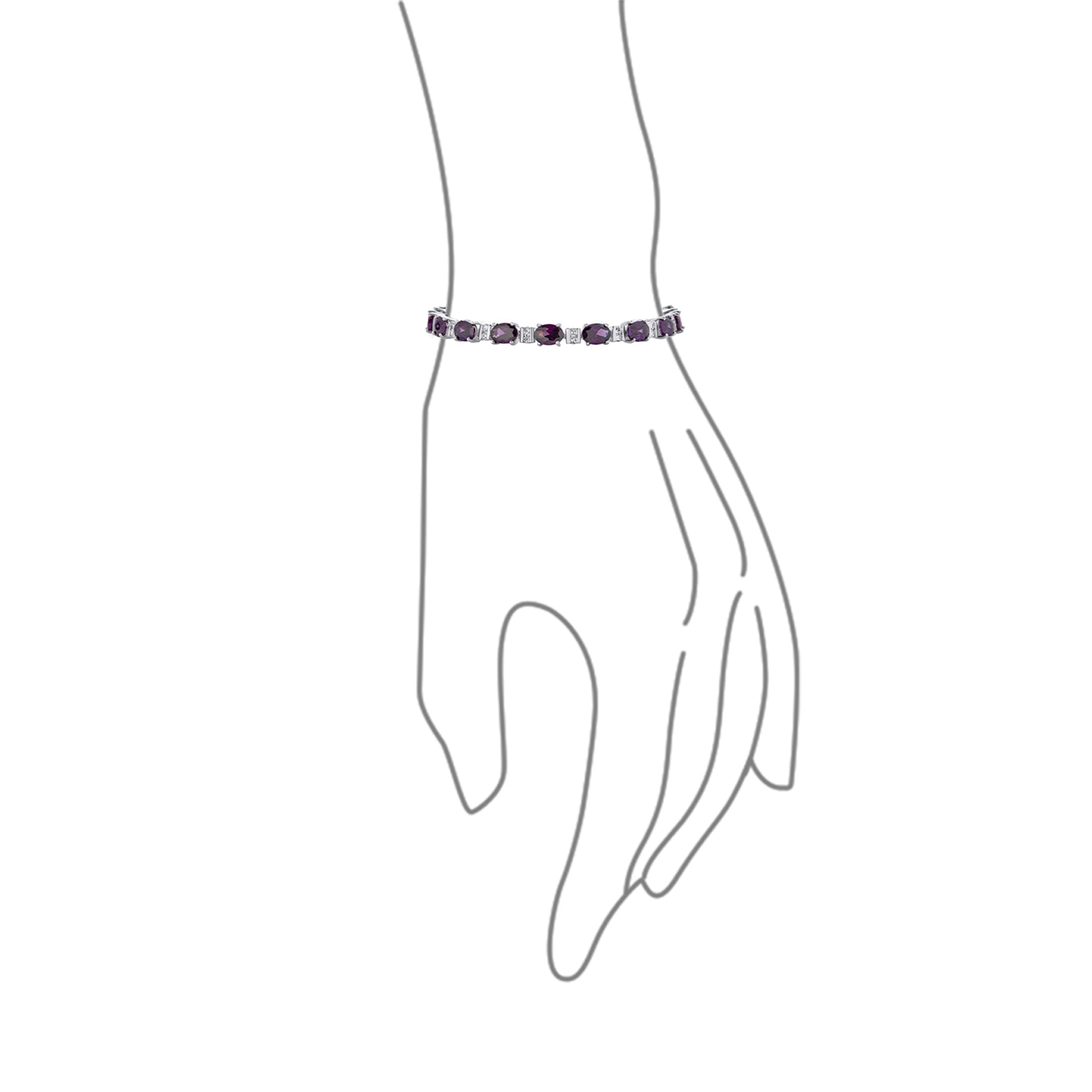 Vintage Style Alternating Oval Shape Purple CZ Cubic Zirconia Tennis Bracelet Silver Plated 7 Inch