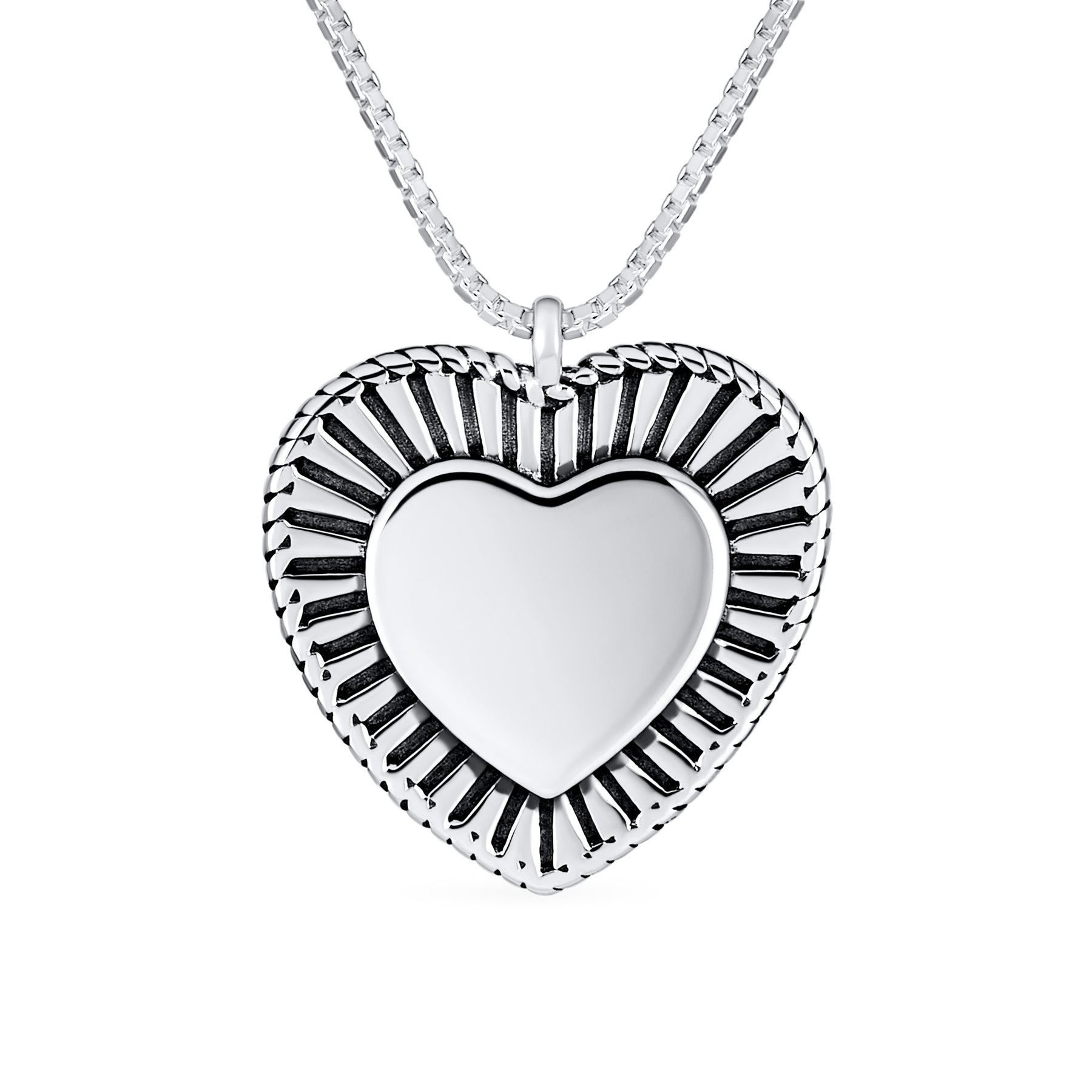 Romantic Double Hearts Pendant Necklace Framed Shape Oxidized .925 Sterling Silver Gift