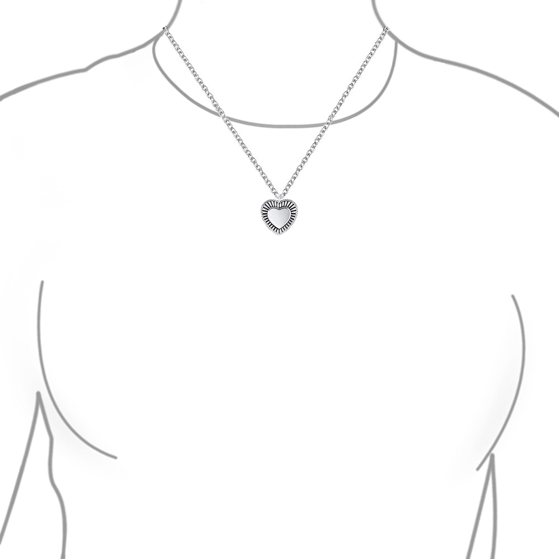 Romantic Double Hearts Pendant Necklace Framed Shape Oxidized .925 Sterling Silver Gift