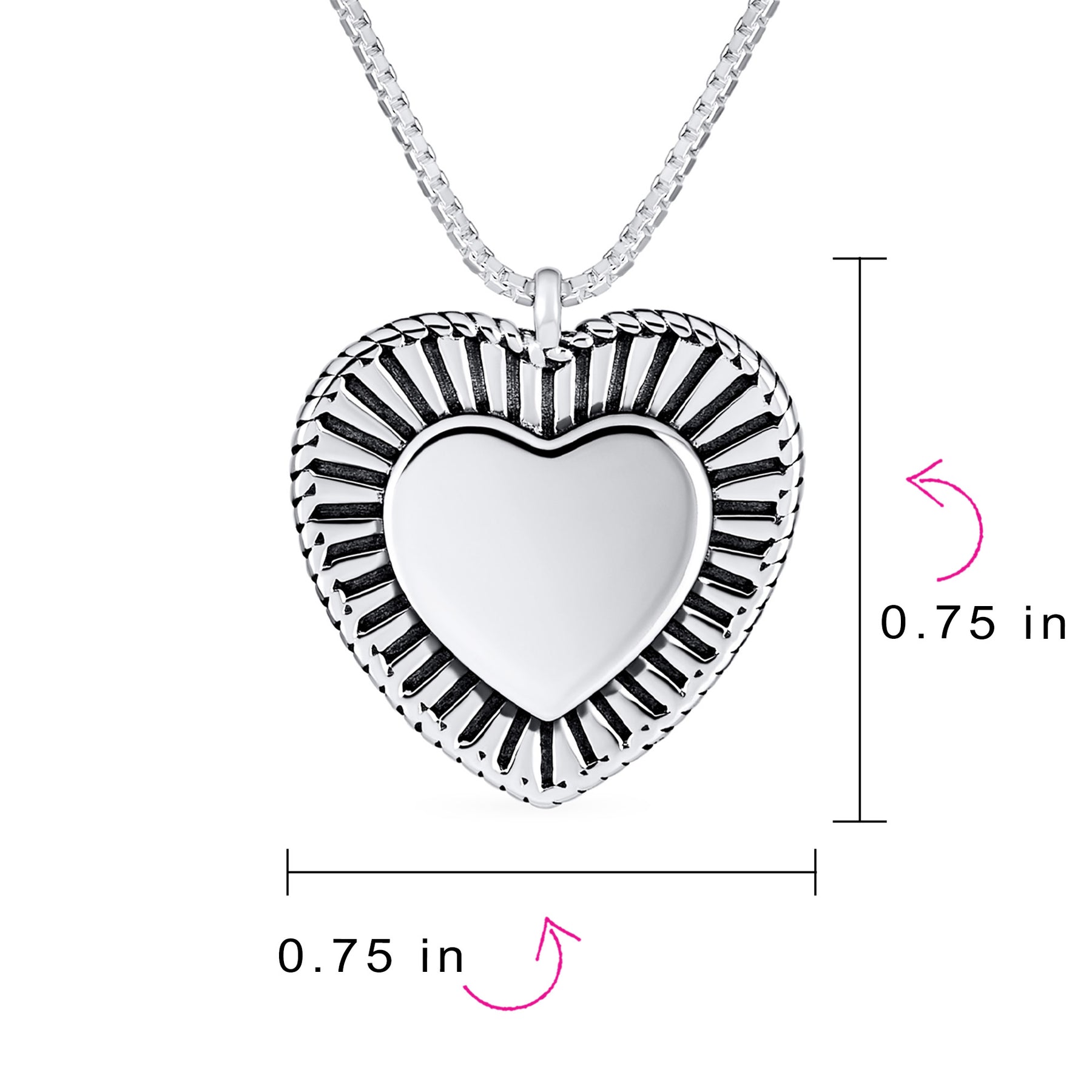 Romantic Double Hearts Pendant Necklace Framed Shape Oxidized .925 Sterling Silver Gift