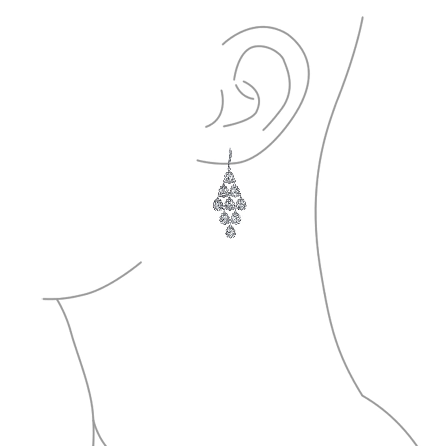 Bridal Multi Teardrop Marquise CZ Waterfall Cocktail Statement Chandelier Earrings Rhodium Plated