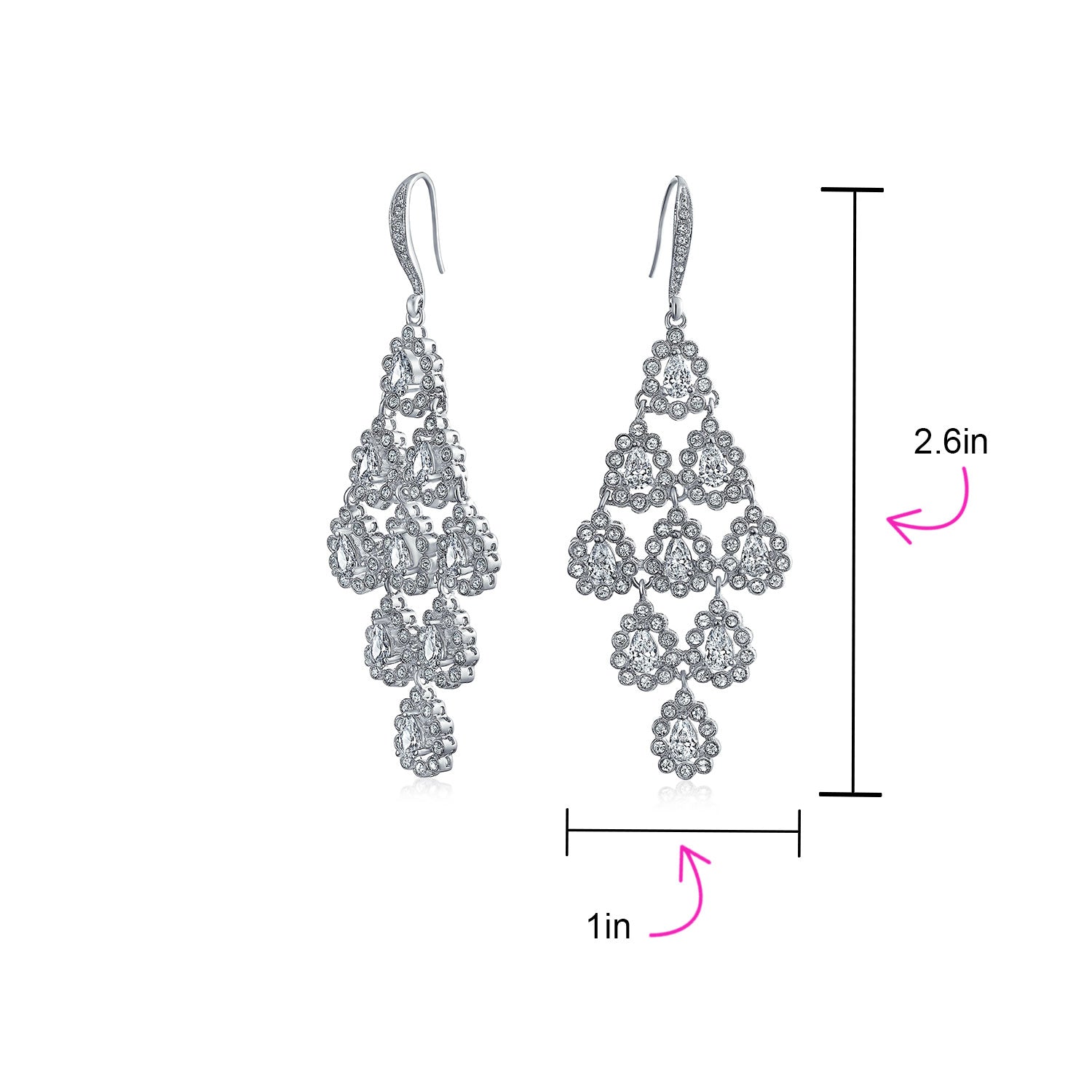 Bridal Multi Teardrop Marquise CZ Waterfall Cocktail Statement Chandelier Earrings Rhodium Plated