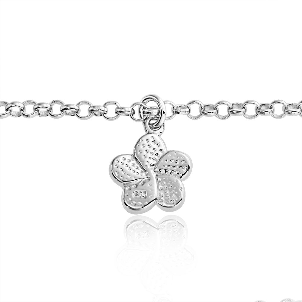 White Opal Hawaiian Plumeria Flower Anklet Ankle Bracelet .925 Sterling Silver
