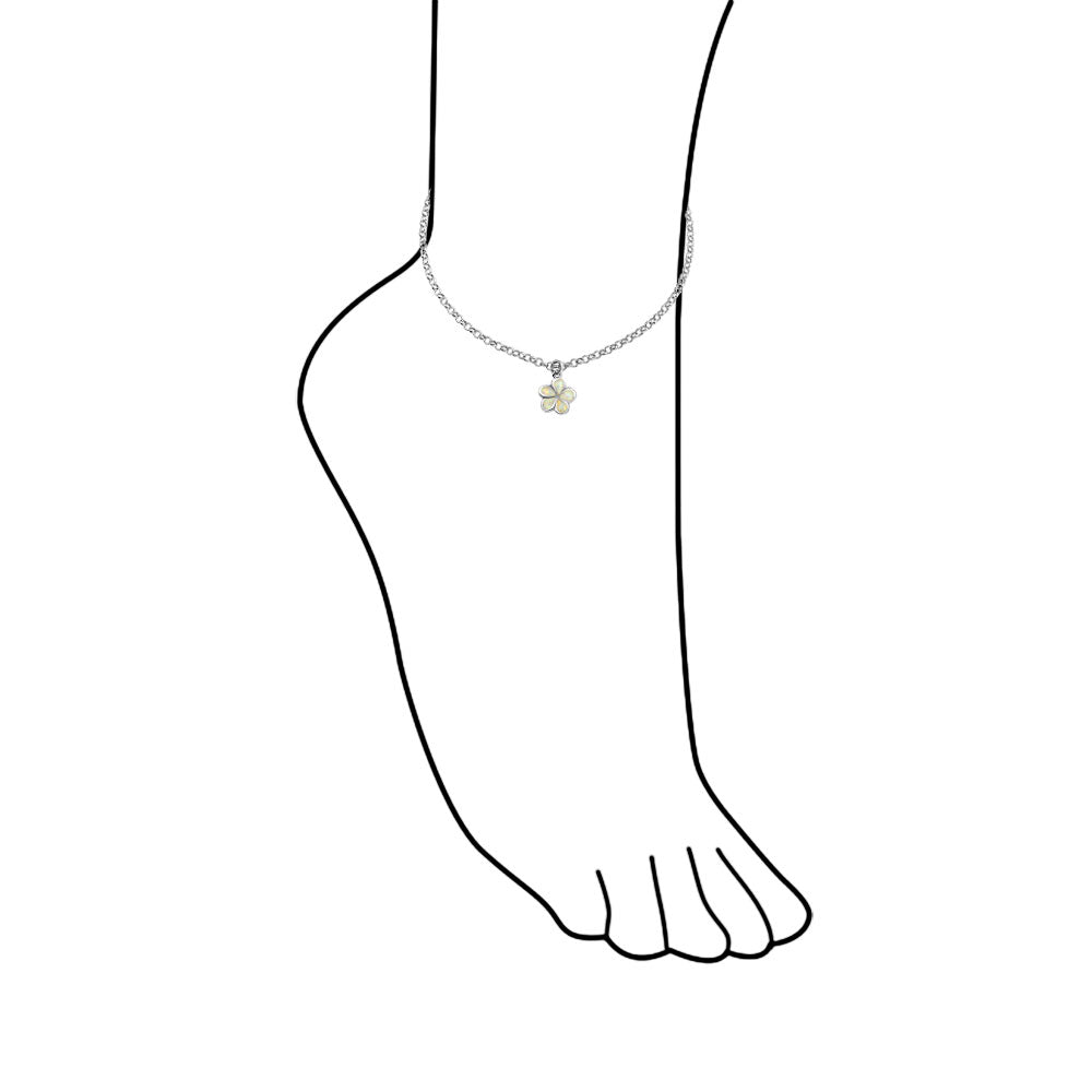 White Opal Hawaiian Plumeria Flower Anklet Ankle Bracelet .925 Sterling Silver
