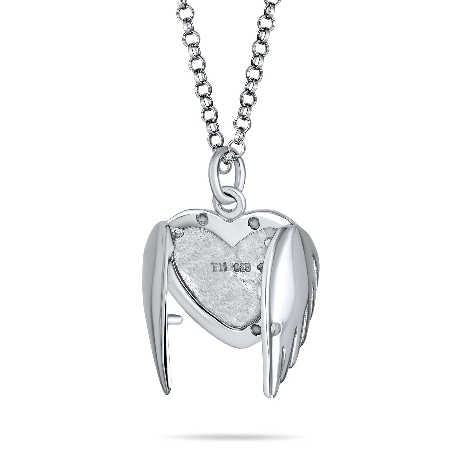 Guardian Angel Wing Heart Keepsake Locket Necklace for Teens Holds Photos Silver