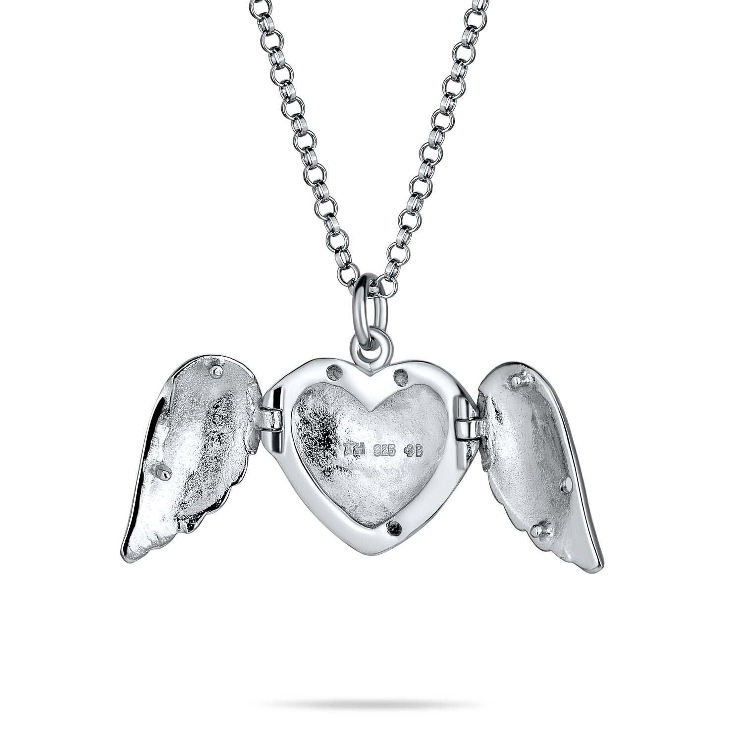 Guardian Angel Wing Heart Keepsake Locket Necklace for Teens Holds Photos Silver