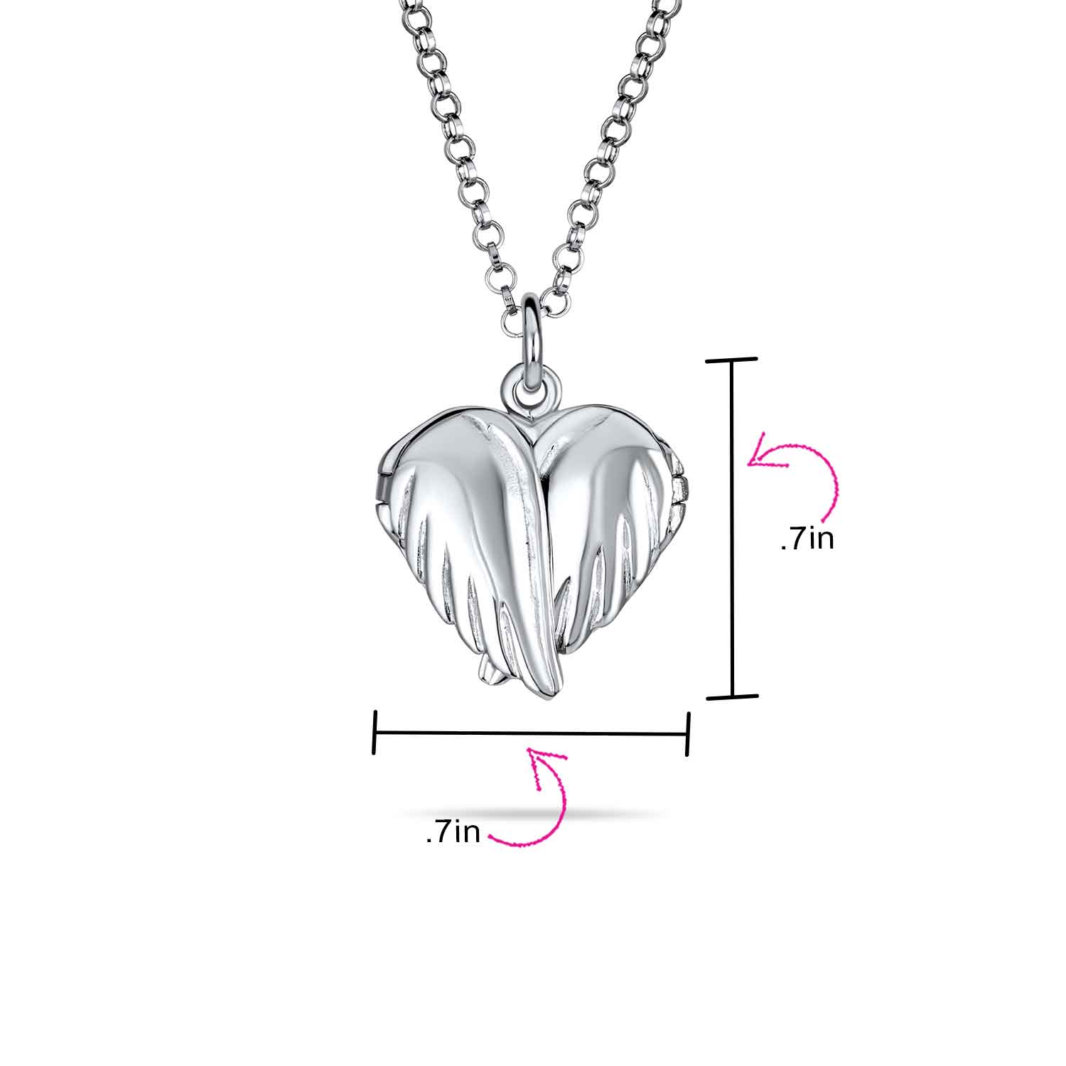 Guardian Angel Wing Heart Keepsake Locket Necklace for Teens Holds Photos Silver