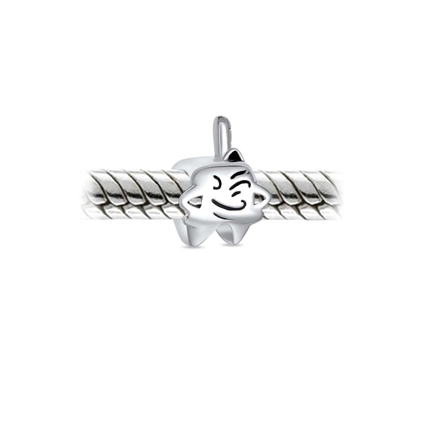 Set of 2 Smiling Tooth and Fairy Dentist Charm Bead Oxidized Sterling Silver