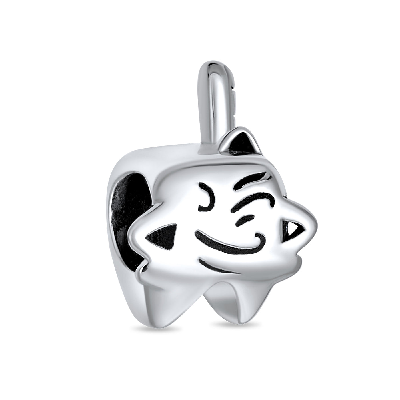 Set of 2 Smiling Tooth and Fairy Dentist Charm Bead Oxidized Sterling Silver