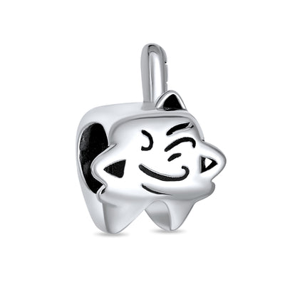 Set of 2 Smiling Tooth and Fairy Dentist Charm Bead Oxidized Sterling Silver