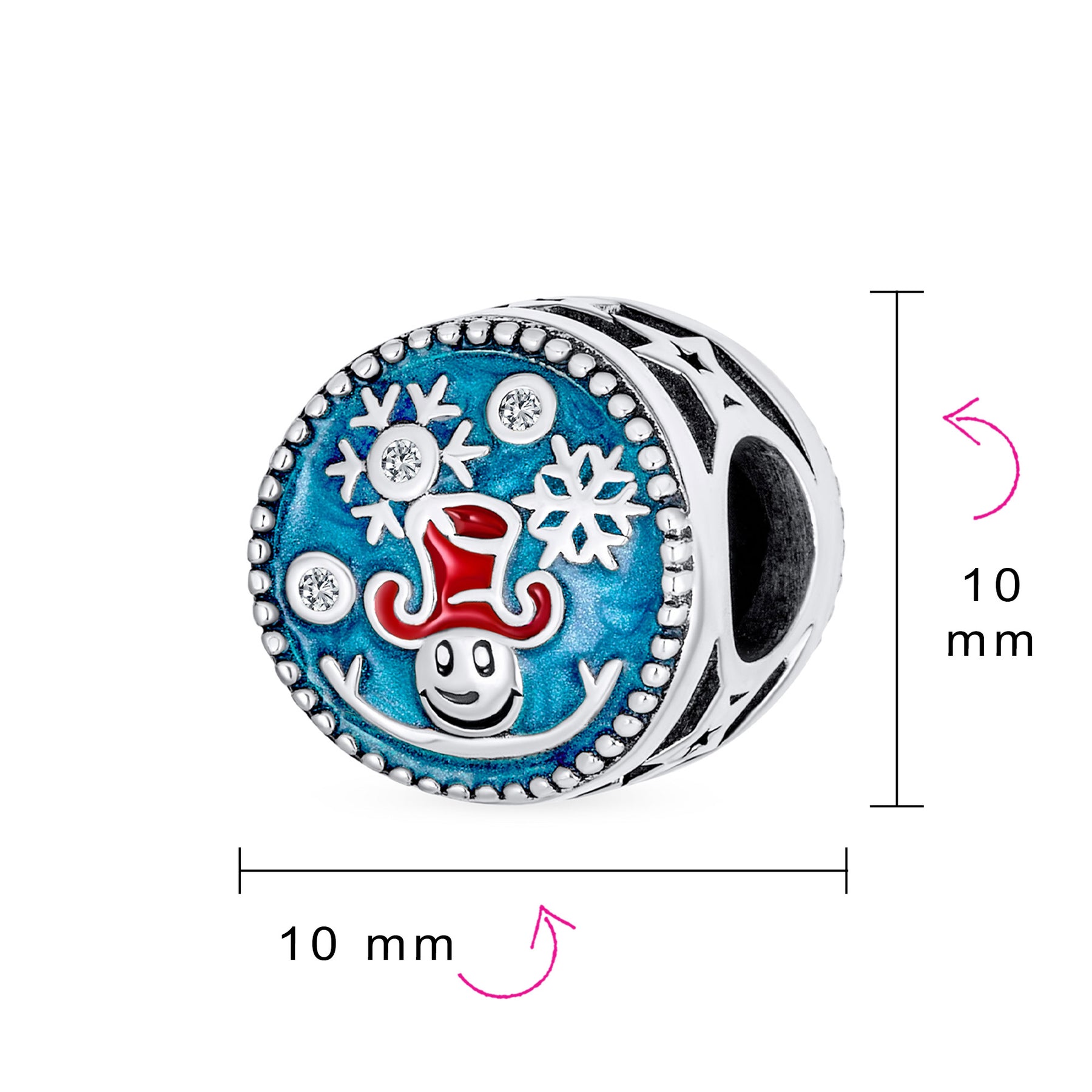 Sterling Silver Frozen Winter Christmas Red Hat Bead Blue Enamel Snowflake Charm for Bracelet