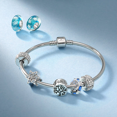 Christmas Charm Bead Blue Snowflake CZ for Winter Holiday Bracelets