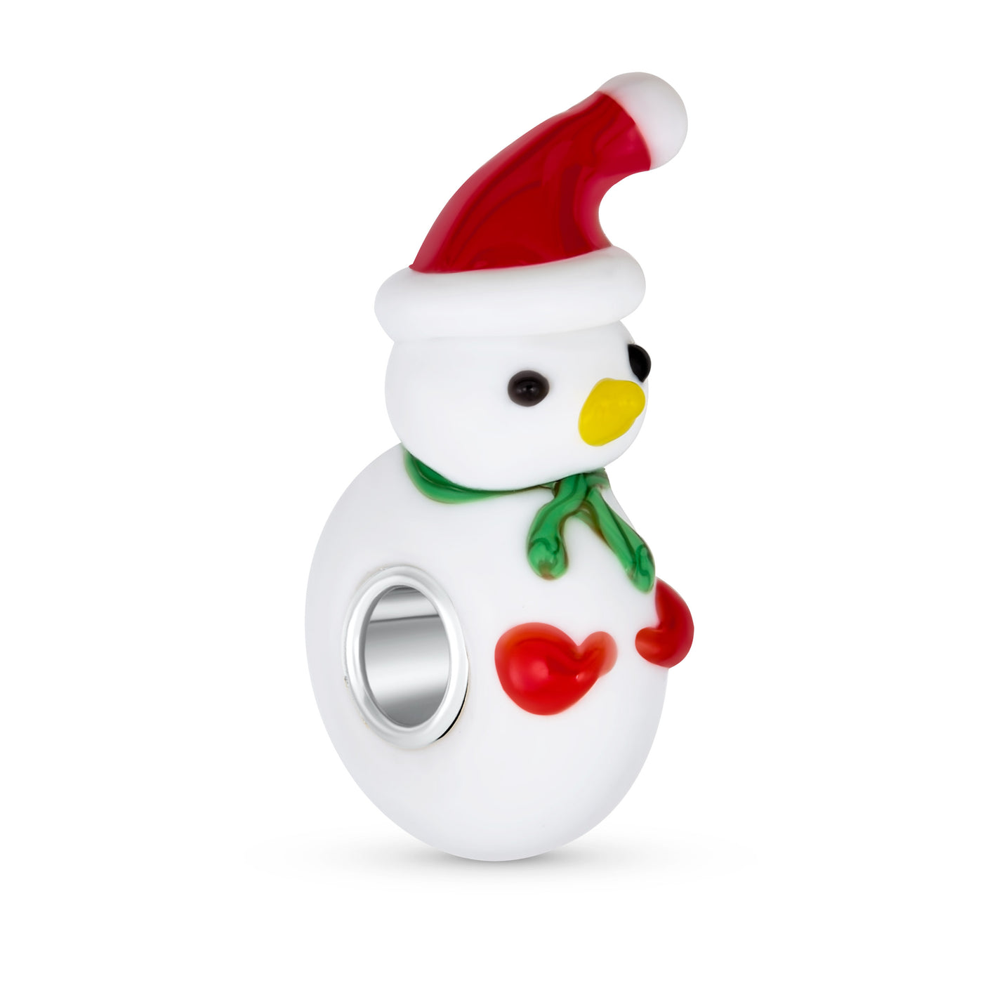 Set of 2 Christmas Charm Bead Snowman Murano Glass Silver for European Bracelet