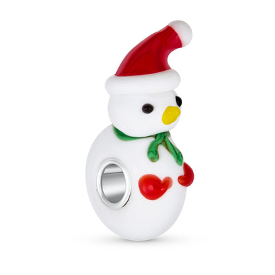 Set of 2 Christmas Charm Bead Snowman Murano Glass Silver for European Bracelet