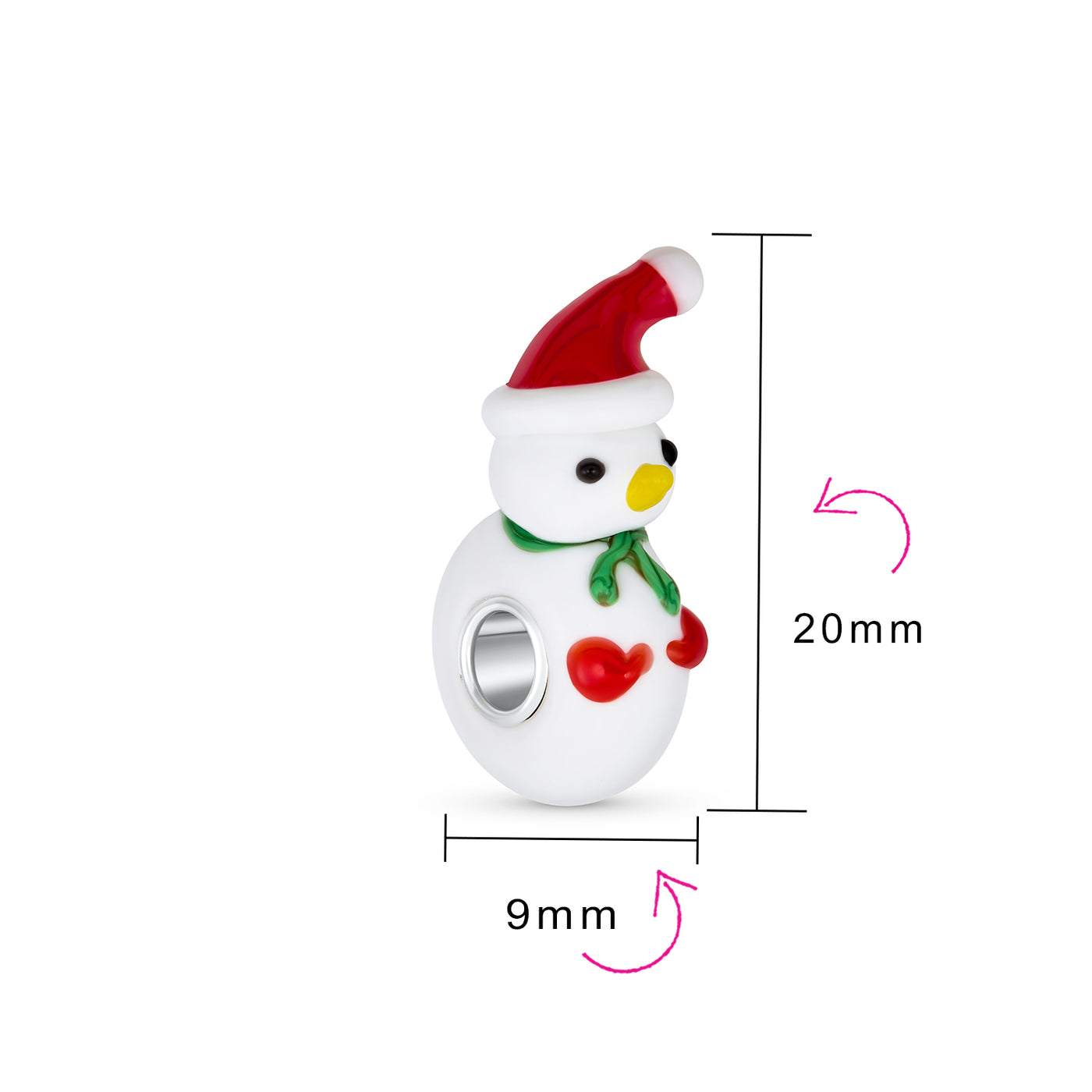 Set of 2 Christmas Charm Bead Snowman Murano Glass Silver for European Bracelet