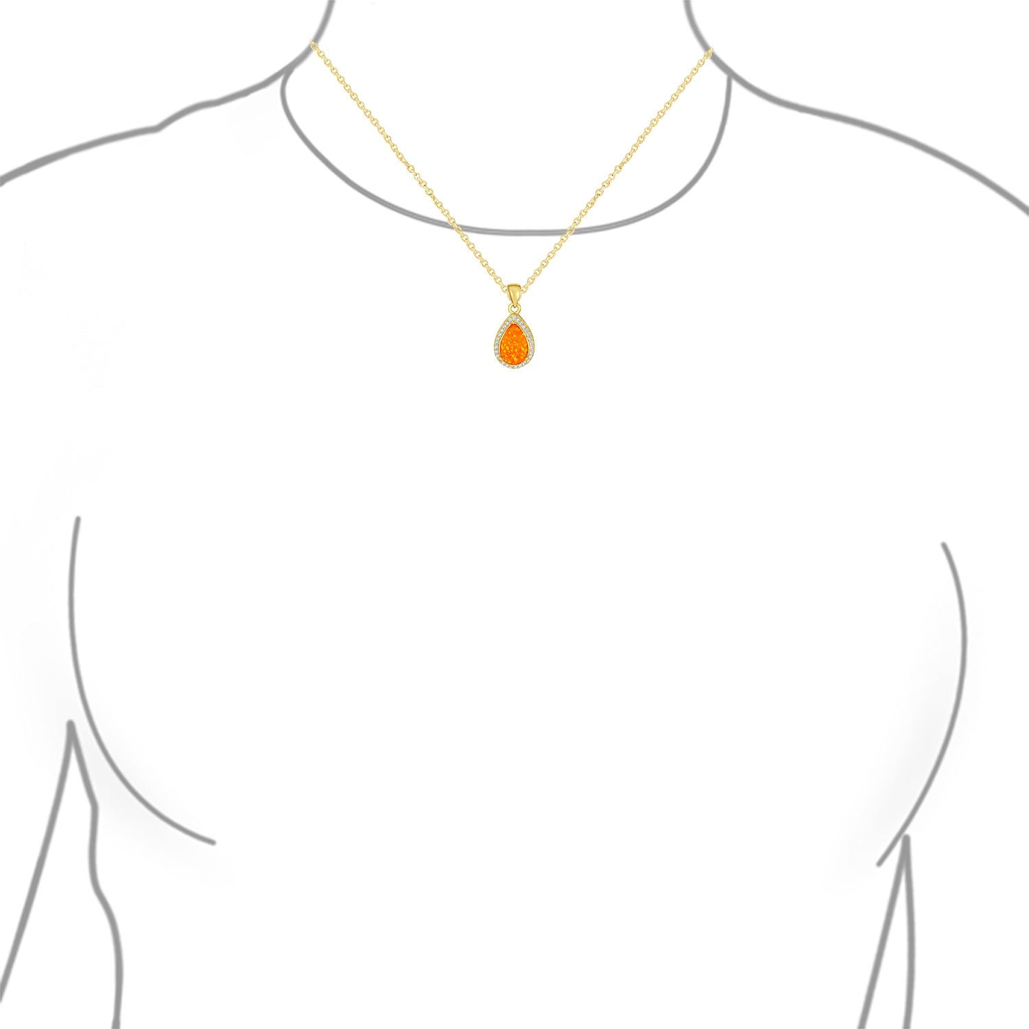 Bridal CZ Halo Solitaire Orange Opal Teardrop Pendant & Earrings Jewelry Set