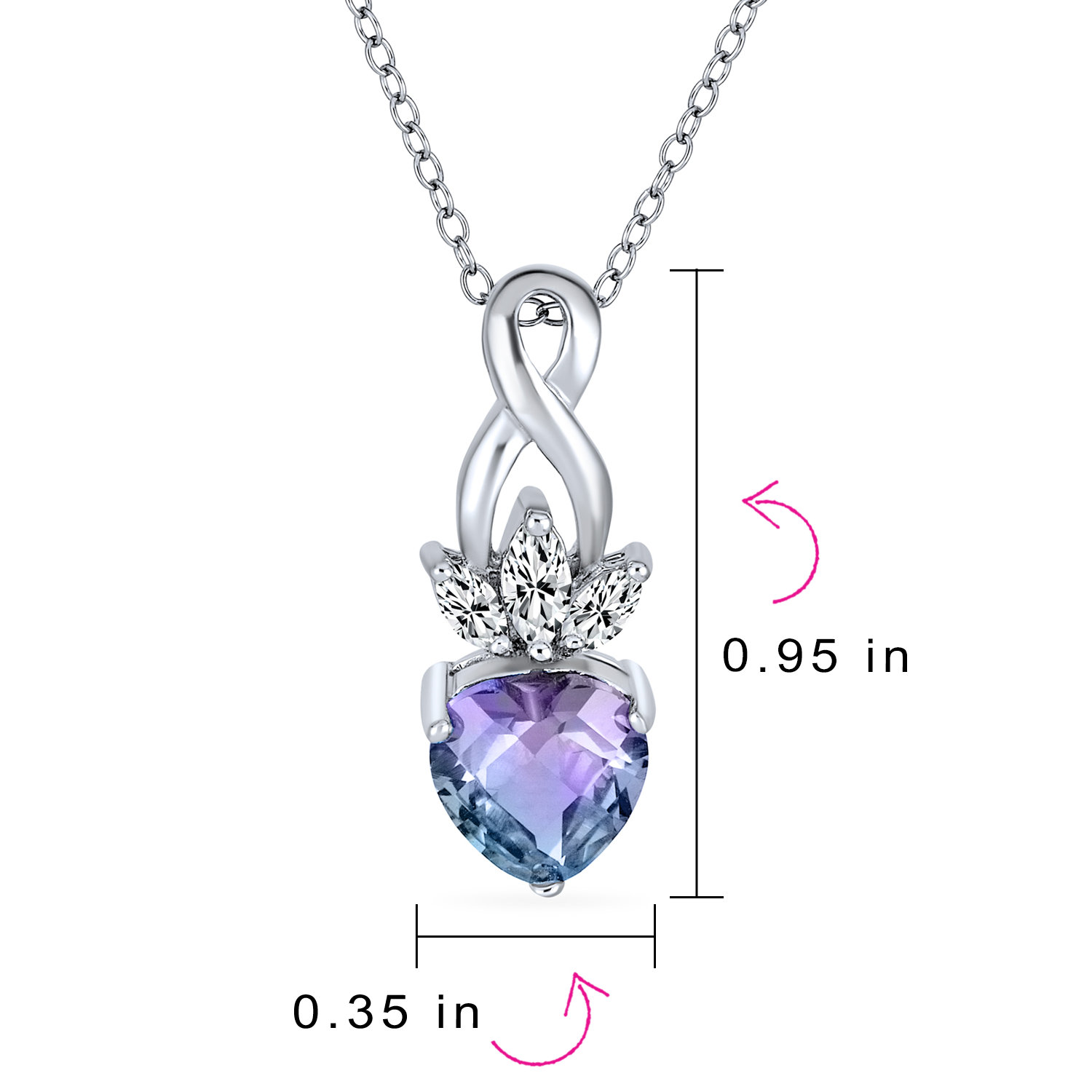 Mystic-topaz Style Blue Purple Rainbow Heart Shaped Cubic Zirconia Crown Infinity Pendant Necklace