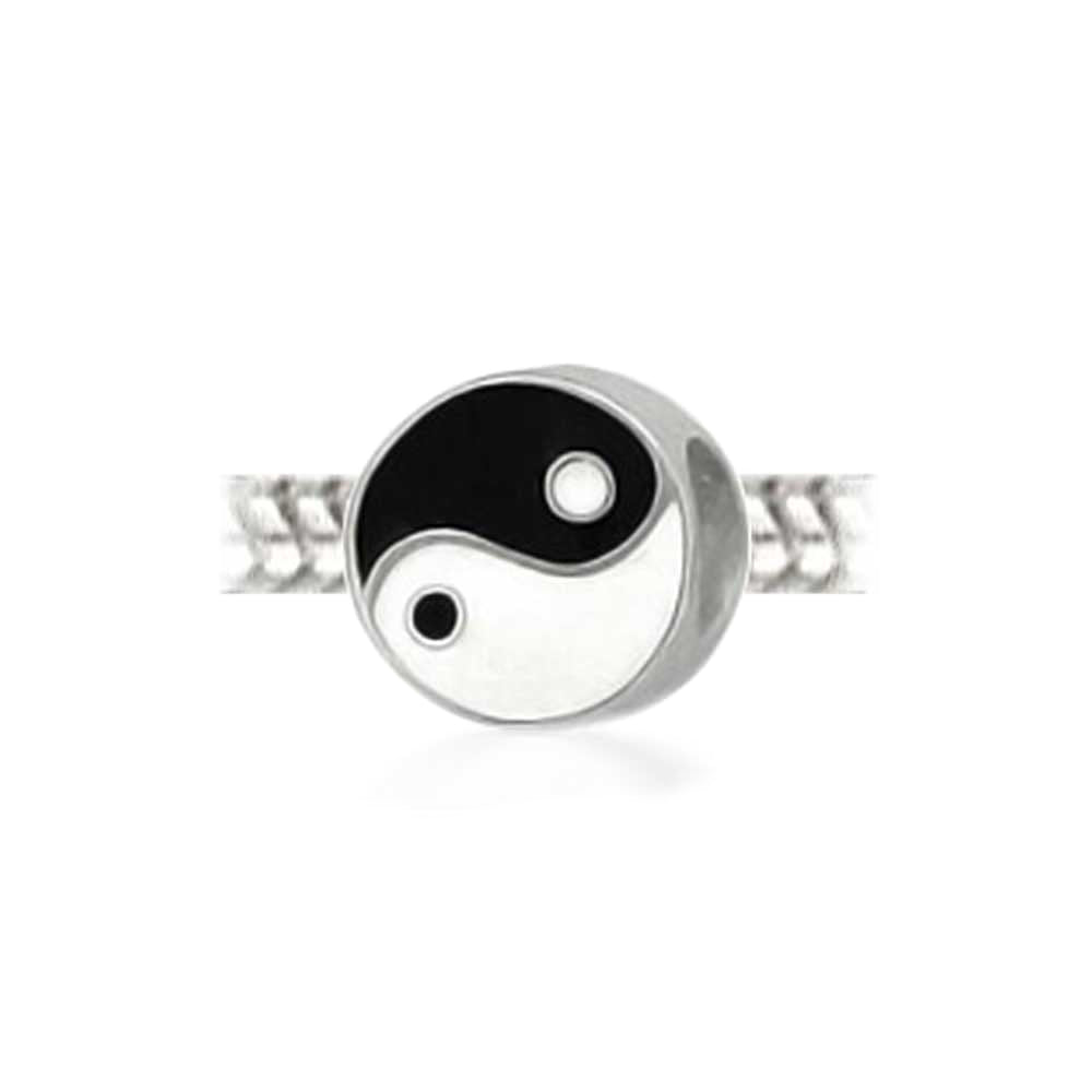Set of 2 Black White Yin Yang Yogi Gymnastics Yoga Pose Charm Bead Enamel Silver