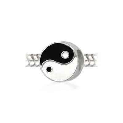 Set of 2 Black White Yin Yang Yogi Gymnastics Yoga Pose Charm Bead Enamel Silver